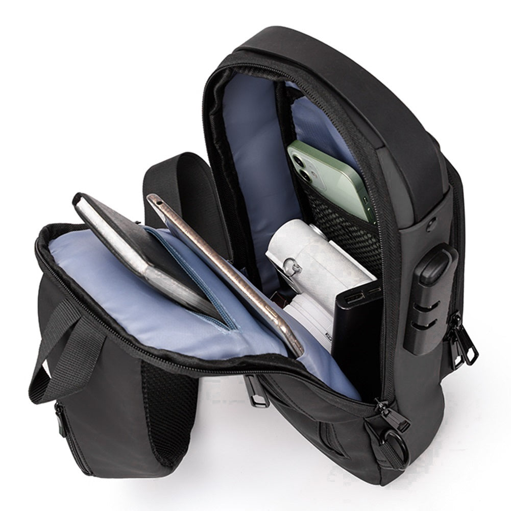 Mochila cruzada impermeable para hombres y mujeres, antirrobo con puerto de carga USB para senderismo y caminar, color gris, Gris, Duradero, portátil, resistente, antirobo
