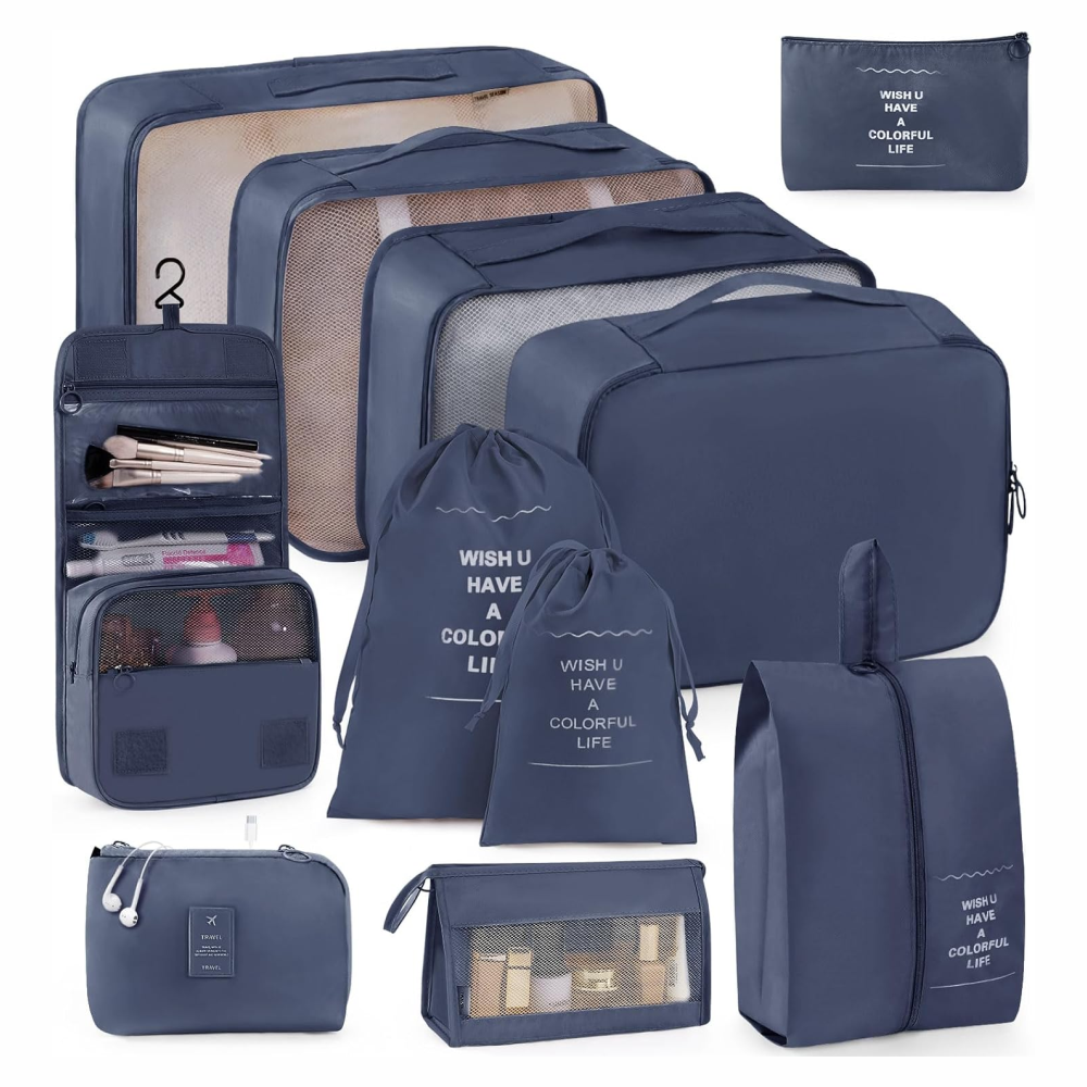 Organizador de maletas, 11 piezas, cubos de embalaje, organizador de equipaje de viaje ligero, ahorra espacio, impermeable, cubos de embalaje para maletas, organizador de viaje