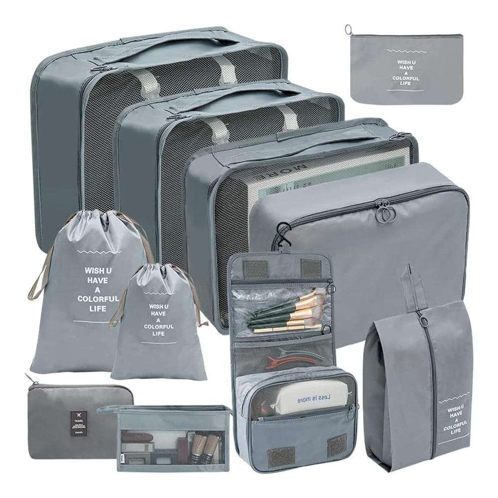 Organizador de maletas, 11 piezas, cubos de embalaje, organizador de equipaje de viaje ligero, ahorra espacio, impermeable, cubos de embalaje para maletas, organizador de viaje
