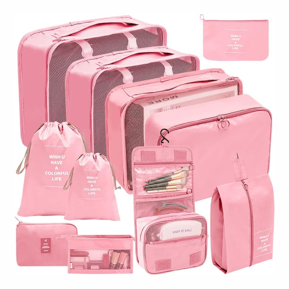 Organizador de maletas, 11 piezas, cubos de embalaje, organizador de equipaje de viaje ligero, ahorra espacio, impermeable, cubos de embalaje para maletas, organizador de viaje