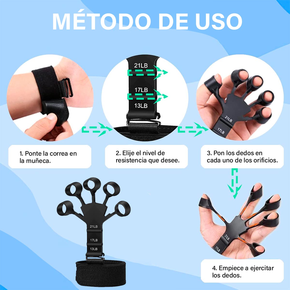 Revolucionario sistema de agarre de mano: fortalecedor ajustable para dedos y manos con mejora de callos, niveles de resistencia variables