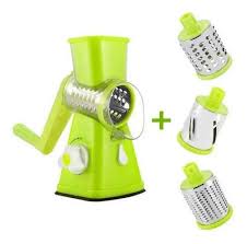 Rallador de queso giratorio con manivela y 3 cuchillas intercambiables, ideal para rallar, triturar y rebanar verduras, frutas, frutos secos, zanahorias