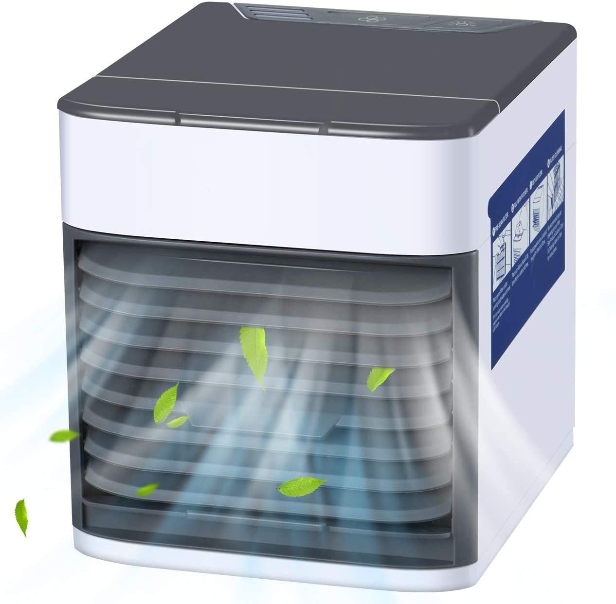 Ventilador de aire acondicionado portátil, silencioso con 3 velocidades, ventilador evaporativo personal con luz LED, enfriamiento rápido, aire acondicionado pequeño para dormitorio y oficina
