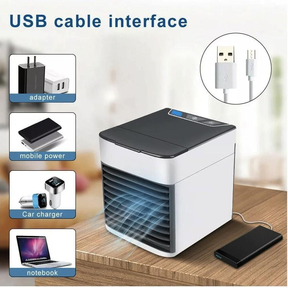 Ventilador de aire acondicionado portátil, silencioso con 3 velocidades, ventilador evaporativo personal con luz LED, enfriamiento rápido, aire acondicionado pequeño para dormitorio y oficina
