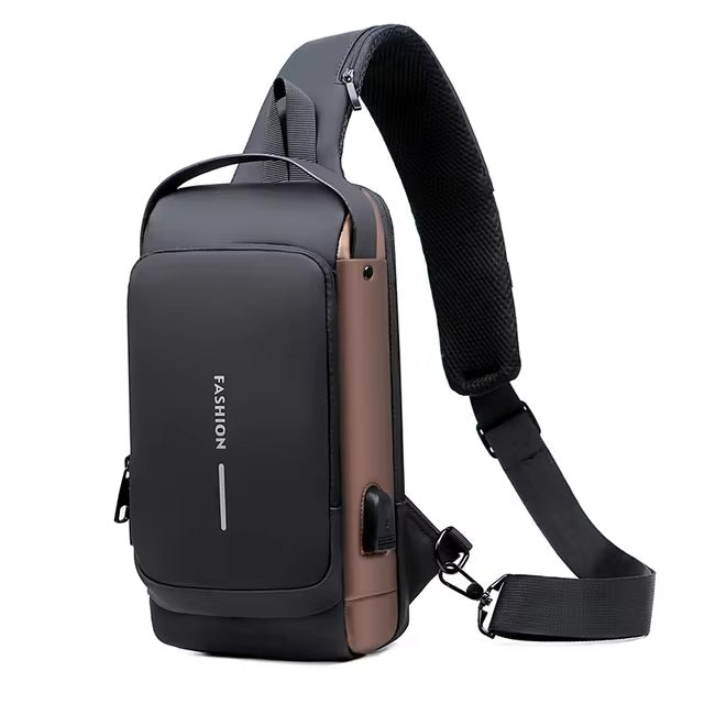 Mochila cruzada impermeable para hombres y mujeres, antirrobo con puerto de carga USB para senderismo y caminar, color gris, Gris, Duradero, portátil, resistente, antirobo