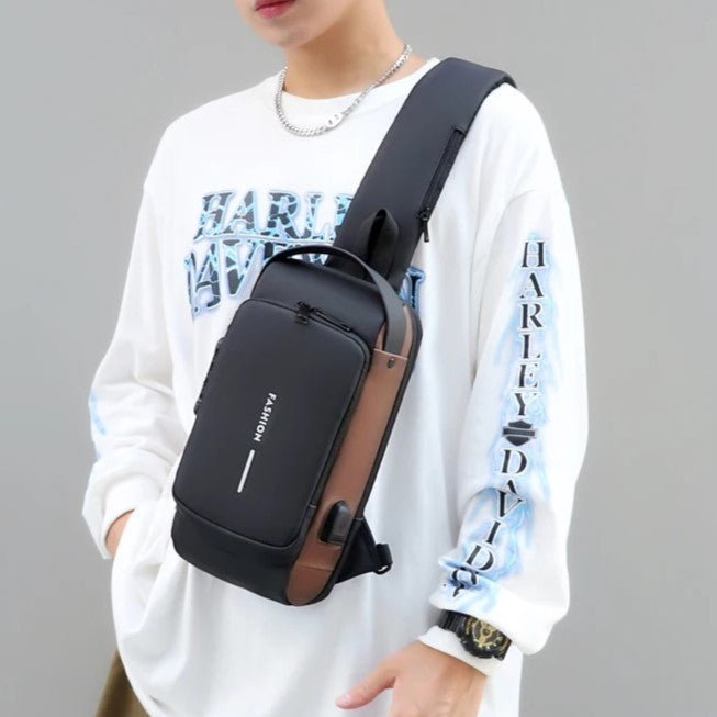 Mochila cruzada impermeable para hombres y mujeres, antirrobo con puerto de carga USB para senderismo y caminar, color gris, Gris, Duradero, portátil, resistente, antirobo