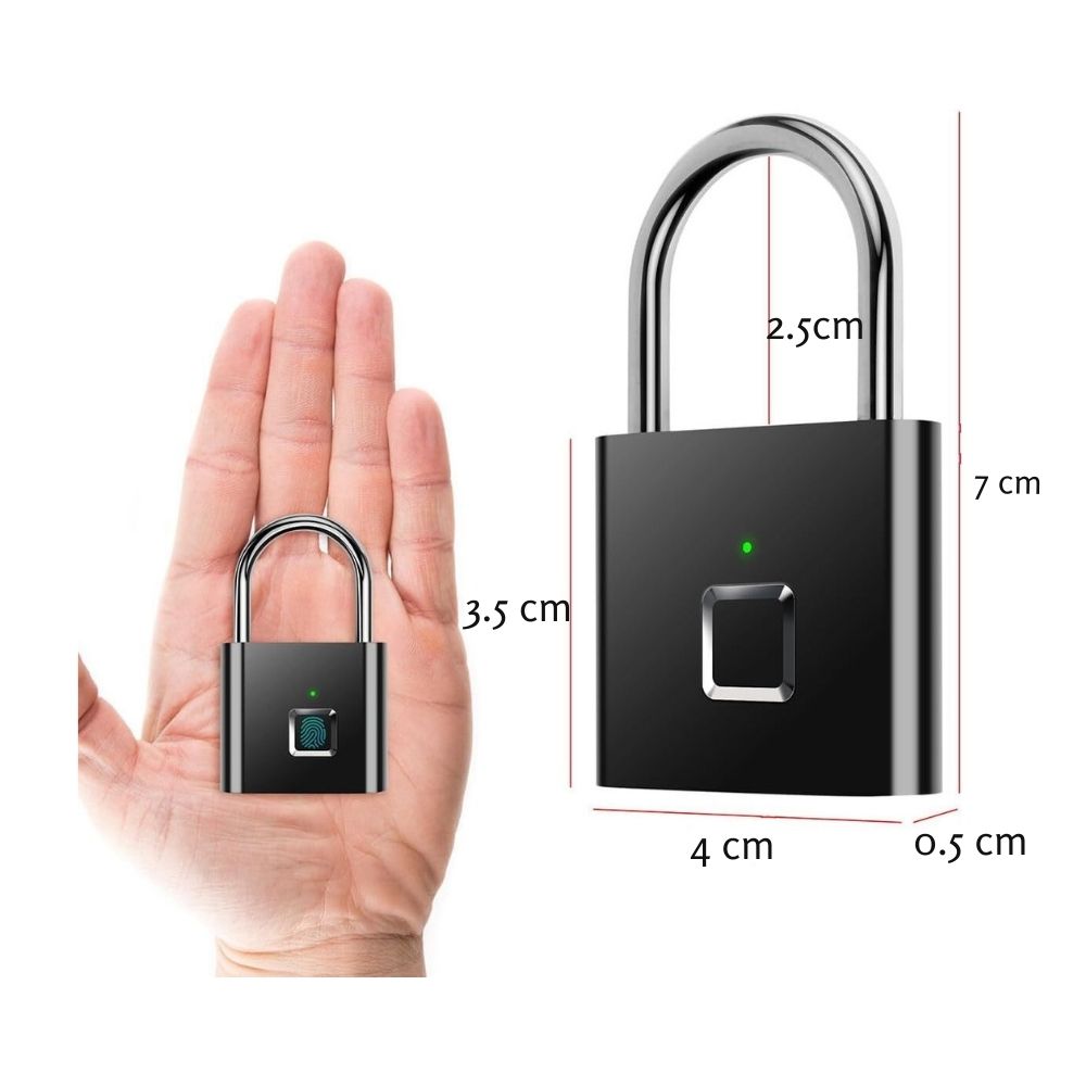 Candado de huellas dactilares ultra ligero con un toque abierto con carga USB para gimnasio, deportes, casillero de empleados escolares, valla, maleta, bicicleta, sin aplicación, sin Bluetooth, sin problemas