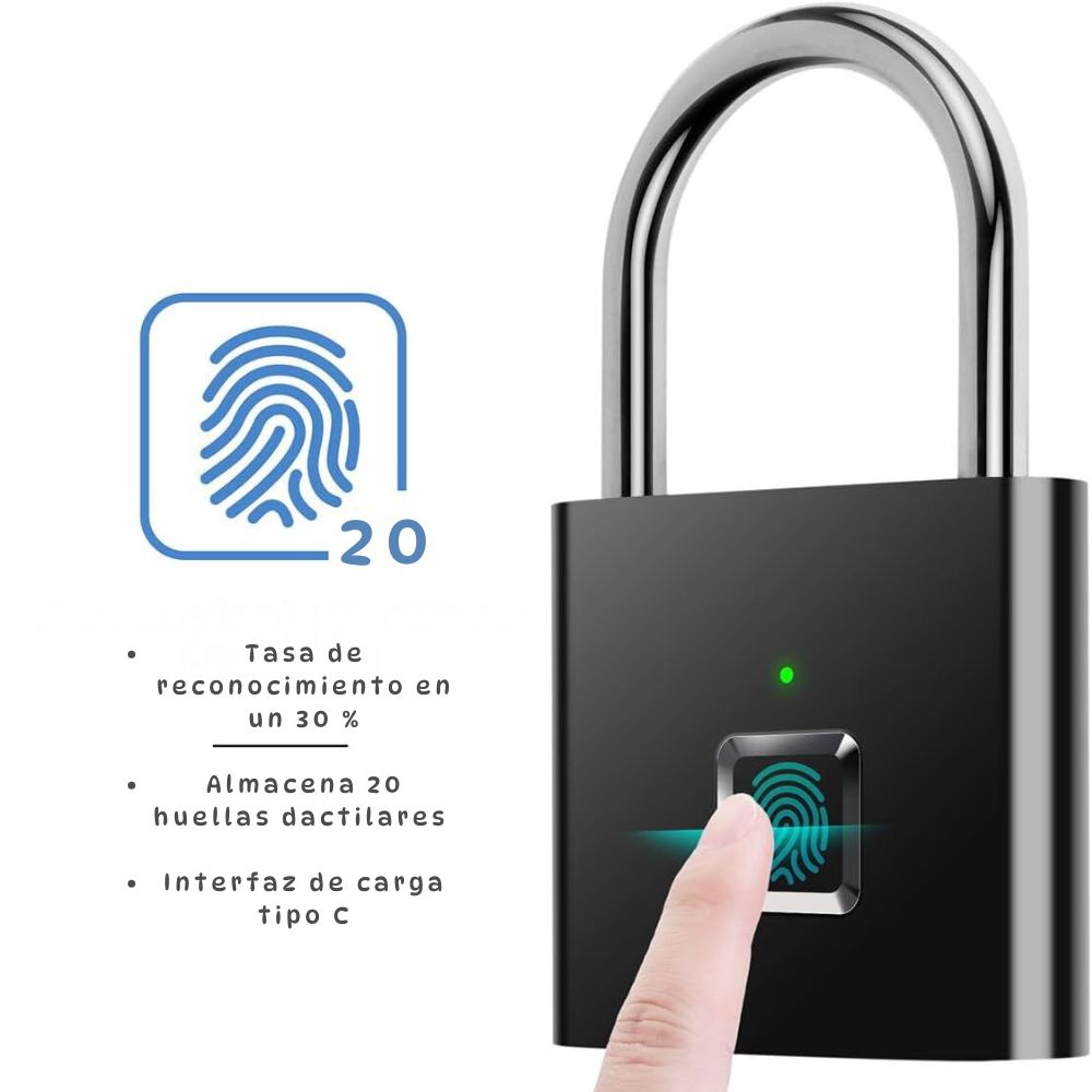 Candado de huellas dactilares ultra ligero con un toque abierto con carga USB para gimnasio, deportes, casillero de empleados escolares, valla, maleta, bicicleta, sin aplicación, sin Bluetooth, sin problemas