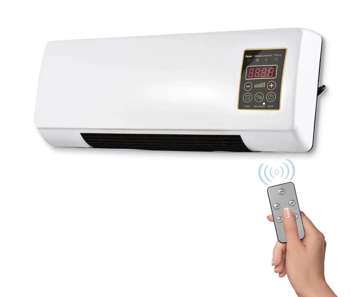 Calentador y aire acondicionado combinado de pared de escritorio 2 en 1, calentador eléctrico, aire acondicionado, función de temporización, calefacción y refrigeración.