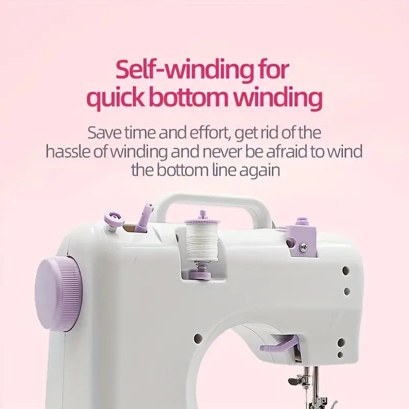 Mini máquina de coser portátil para principiantes, pequeña máquina de coser doble hilo y dos velocidades multifunción máquina de reparación con pedal para niños, mujeres (morado)