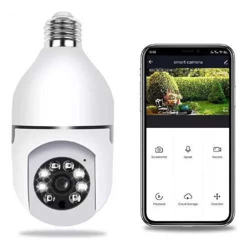 Cámara de seguridad con bombilla de 2 MP para seguridad del hogar, WiFi de 360°, cámara de seguridad inalámbrica para exteriores, cámara de bombilla con detección de movimiento, conversación