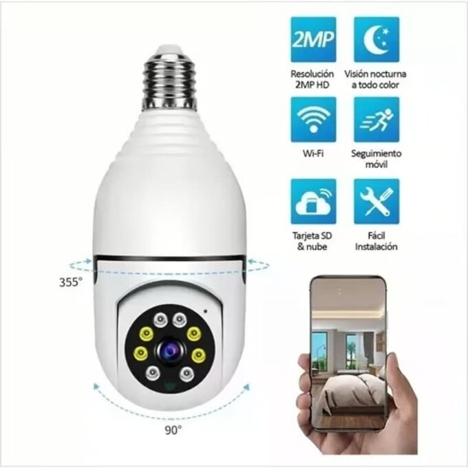Cámara de seguridad con bombilla de 2 MP para seguridad del hogar, WiFi de 360°, cámara de seguridad inalámbrica para exteriores, cámara de bombilla con detección de movimiento, conversación
