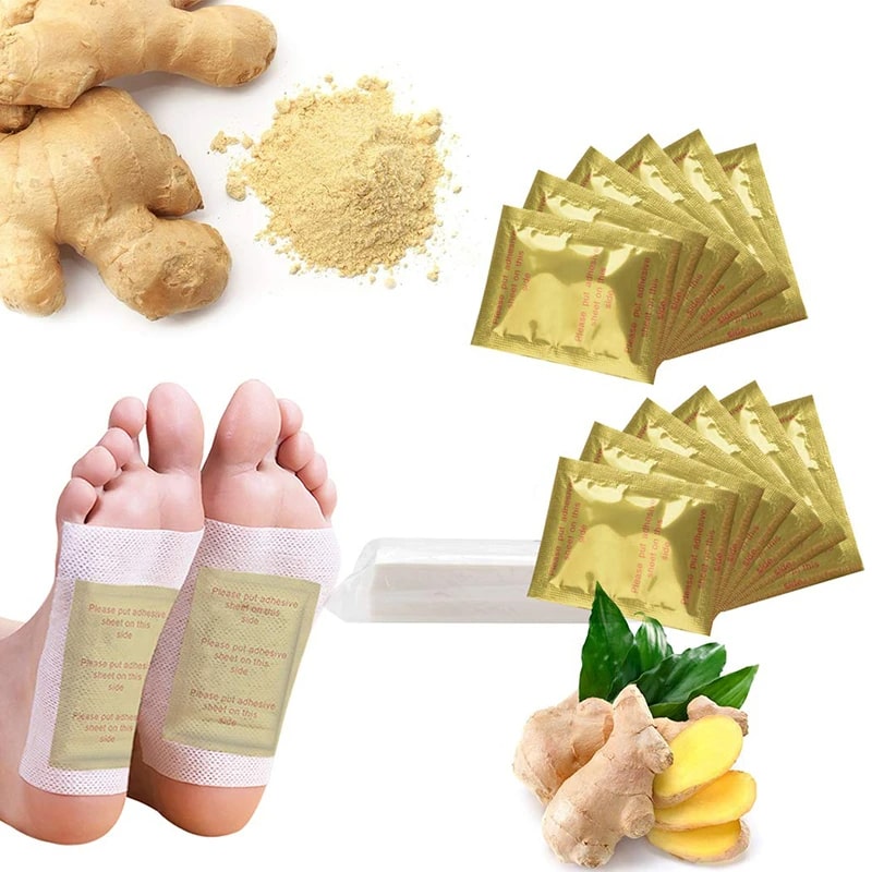 Kinoki-almohadillas de limpieza para pies, parche para pies, sal de jengibre, desintoxicación, 10 Uds. Por caja