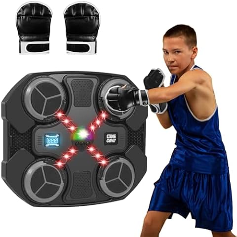 Máquina de boxeo musical para niños, máquina de boxeo musical con guantes de boxeo para niños, máquina de boxeo montada en la pared con luz, máquina de entrenamiento de música de boxeo