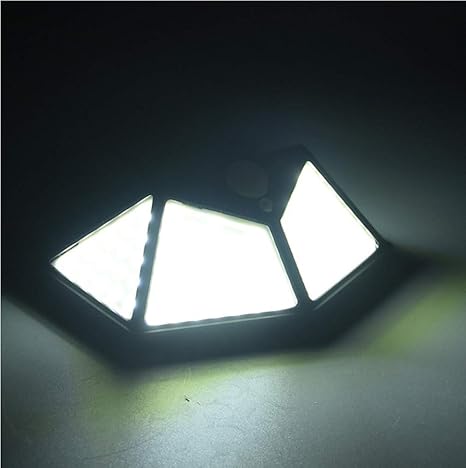 Luces solares para exteriores, [iluminación de cuatro ángulos] Luz solar de seguridad de 100 LED con sensor de movimiento, luz solar impermeable de pared con 3 modos para jardín, exterior,