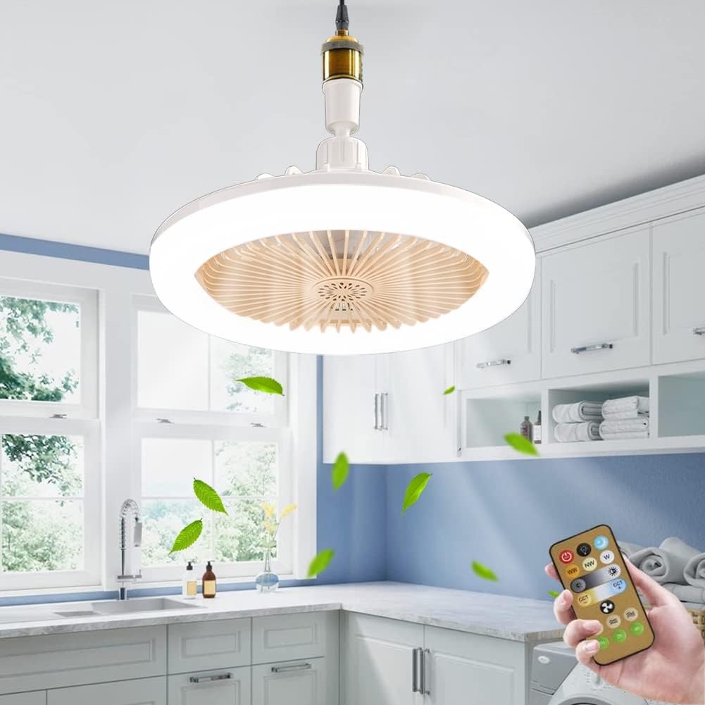 Ventilador de techo con luz con control remoto moderno, ventilador de luz de rosca de 3 velocidades, LED de perfil bajo, ventilador de techo pequeño cerrado para habitación de niños, dormitorio