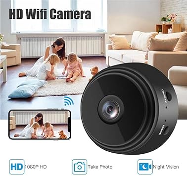 Mini cámara de seguridad magnética, WiFi inalámbrica pequeña cámara de visión nocturna, cámara de seguridad al aire libre para el hogar en interiores y exteriores