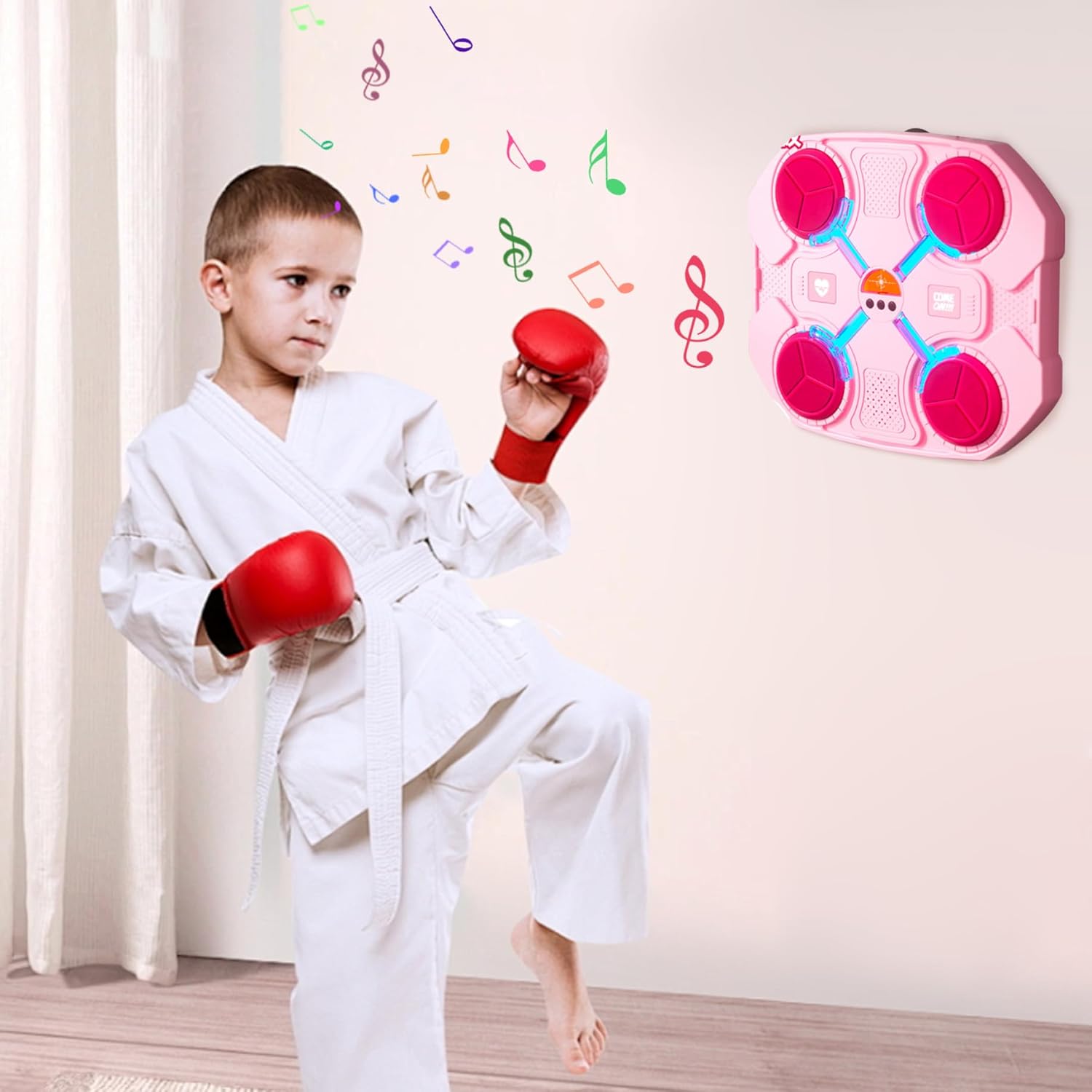 Máquina de boxeo musical para niños, máquina de boxeo musical con guantes de boxeo para niños, máquina de boxeo montada en la pared con luz, máquina de entrenamiento de música de boxeo