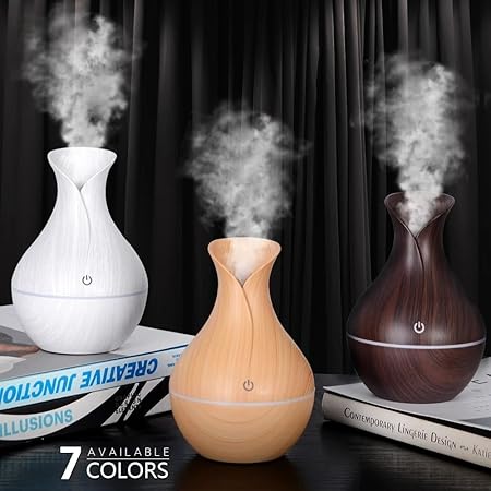 Humidificador de aire eléctrico Difusor de aceite aromático esencial ultrasónico, humidificador de grano de madera USB Mist Maker LED luz B+LAMP SILICONA
