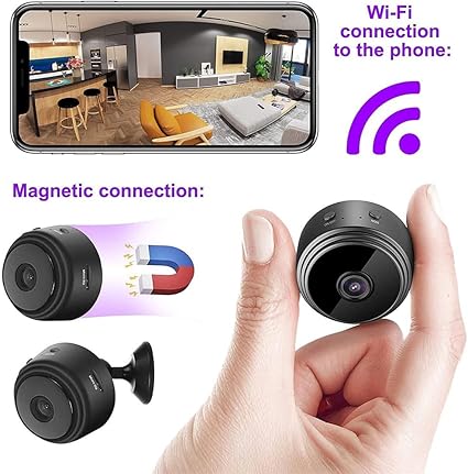 Mini cámara de seguridad magnética, WiFi inalámbrica pequeña cámara de visión nocturna, cámara de seguridad al aire libre para el hogar en interiores y exteriores