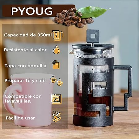 Prensa francesa 350 ml,cafetera prensa francesa de laberinto, con Émbolo de Acero Inoxidable y Agarradera de Plástico,Pequeño y fácil de transportar,adecuado para viajar