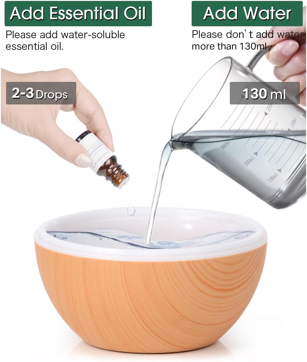 Humidificador de aire eléctrico Difusor de aceite aromático esencial ultrasónico, humidificador de grano de madera USB Mist Maker LED luz B+LAMP SILICONA